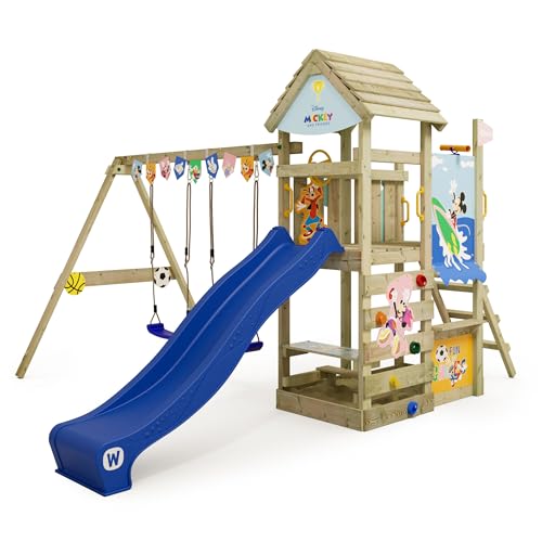 Disney's Micky Maus und Freunde Adventure Spielturm von Wickey - Klettergerüst, Kletterturm, Gartenspielgerät für Kinder - Outdoor Garten Spielplatz aus Holz mit Sandkasten von Wickey