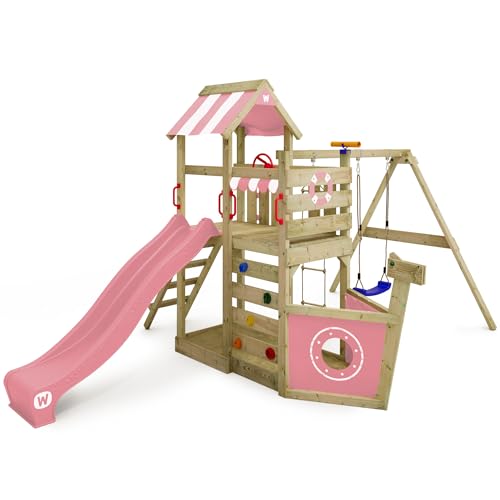 WICKEY Spielturm Klettergerüst SeaFlyer mit Schaukel & pastellpinker Rutsche, Outdoor Kinder Kletterturm mit Sandkasten, Leiter & Spiel-Zubehör für den Garten WICKEY Spielturm Klettergerüst SeaFlyer mit Schaukel & pastellpinker Rutsche, Outdoor Kinder Kletterturm mit Sandkasten, Leiter & Spiel-Zubehör für den Garten von Wickey