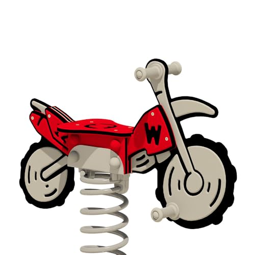 Wickey PRO Federwippe Motorrad Crossey grau/rot - Federtier Spielplatzgerät - inklusive Bodenplatte - Outdoor Spielplatz Wippe für Kinder - für öffentliche Spielplätze und Schulen von Wickey