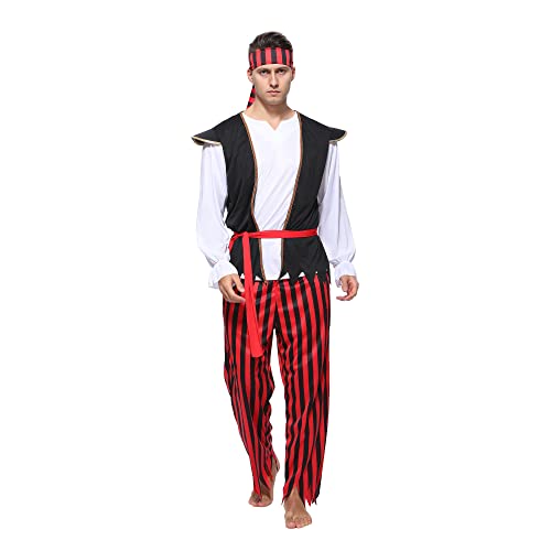 Wiclin Erwachsene Männer Piraten Kostüm Sea Captain Erwachsene Halloween Kostüme Männer Piraten Outfit für Dress Up Party XL von Wiclin