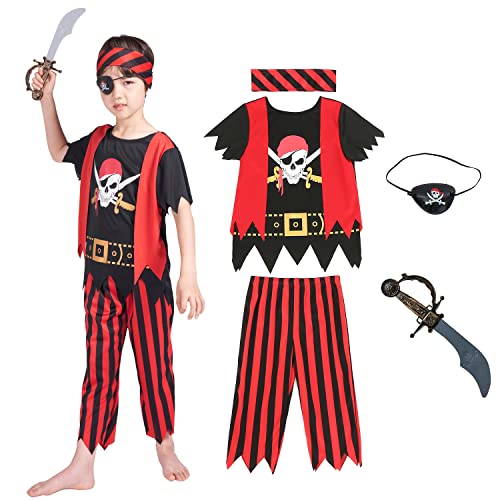 Wiclin Kinder Piraten Outfit 5pcs Kinder Piraten Kostüm Piraten Rollenspiel Piraten Kleid für Kinder 3-4 Jahre von Wiclin