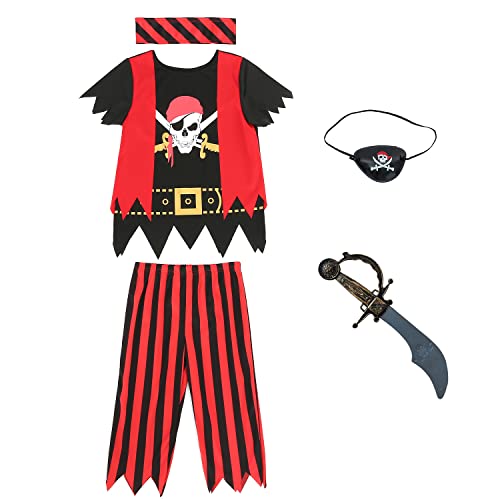 Wiclin Kinder Piraten Outfit 5pcs Piraten Kostüm Rollenspiel Dress up für Kinder 3-4 Jahre von Wiclin