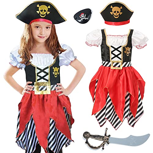 Wiclin Mädchen Piraten Kostüm Buccaneer Prinzessin Kleid für Kinder Piraten Lass Kostüm Piraten Rollenspiel Dress Up Set 3-4 Jahre von Wiclin