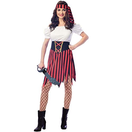Wiclin Piratenkostüm für Damen, Piraten-Kostüm, Piraten-Kostüm, bescheidener Stil, Kleid mit Gürtel und Kopfbedeckung, L von Wiclin