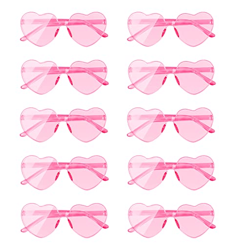 Widisun Herz Sonnenbrille 10 Stück Pink Herz Brille Set Party Sonnenbrille Hippie Herzförmige Brille Lustige Partybrillen Randlose Herzförmige Brille Valentinstag Herz Sonnenbrille von Widisun
