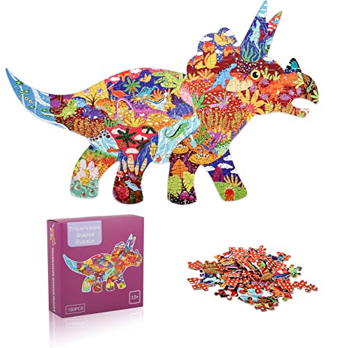 Widisun Puzzle Kinder 150 Teile, Triceratops Kinderpuzzle, Puzzle ab 4 5 6 7 8 9 Jahre für Jungen & Mädchen, Lernspielzeug Spiel Jigsaw, für Erwachsene und Kinder von Widisun