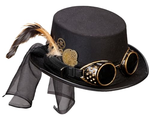 W WIDMANN MILANO Party Fashion 60814 - Steampunk Zylinder, mit Brille und Zahnrad, viktorianische Steal, Kopfschmuck, Accessoire, Kostümzubehör, Mottoparty, Karneval von W WIDMANN MILANO Party Fashion