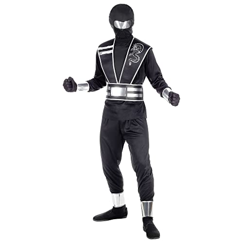 "MIRROR NINJA" (coat, pants, tabard with belt, arm guards, leg guards, gloves, mask) - (140 cm / 8-10 Years) von WIDMANN