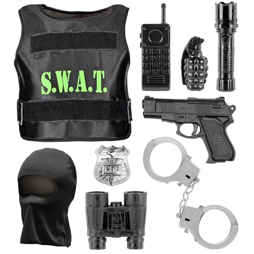 "S.W.A.T." (bulletproof vest, mask, badge, gun, handcuffs, radio, flashlight, hand grenade, binoculars) - (One Size Fits Most Children) von WIDMANN