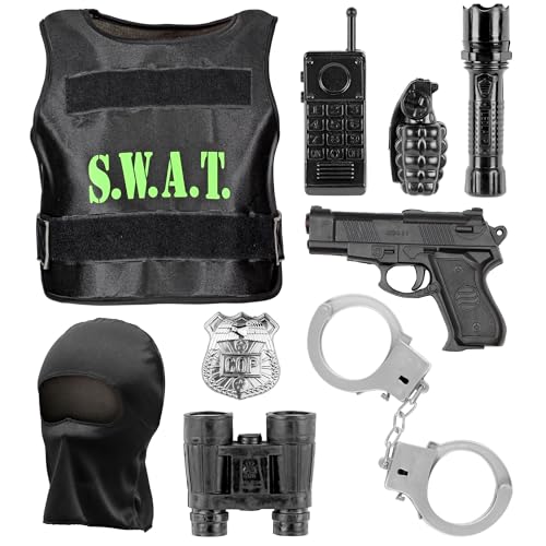 W WIDMANN MILANO Party Fashion 00323 - Kostümset S.W.A.T. für Kinder, kugelsichere Weste, Maske, Abzeichen, Pistole, Handschellen, Funkgerät, Taschenlampe, Handgranate, Fernglas, Karneval von WIDMANN