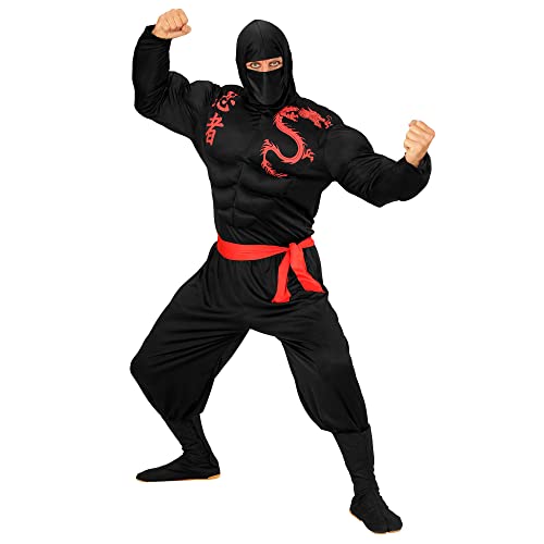 Widmann - Kostüm muskulöser Ninja, Muskelshirt, Sturmhaube, Hose und Gürtel, Karneval, Mottoparty von W WIDMANN
