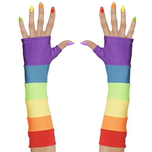 W WIDMANN MILANO Party Fashion 00597 - Fingerlose Satinhandschuhe, Regenbogenfarben, Karneval, Mottoparty von W WIDMANN MILANO Party Fashion