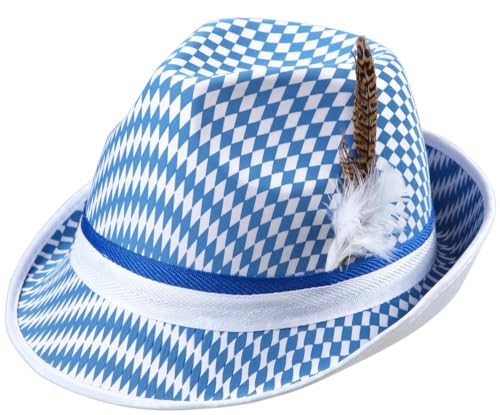 W WIDMANN MILANO Party Fashion 0062B - Fedora Bayern, mit Federn, Weiß/Blau, Hut, Tracht, Kopfschmuck, Accessoire, Karneval, Mottoparty von W WIDMANN MILANO Party Fashion