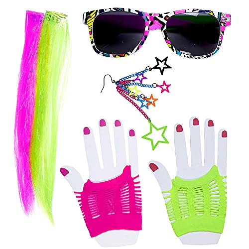 "80's GIRL" (2 neon hair extensions, earring, gloves & glasses) - von WIDMANN