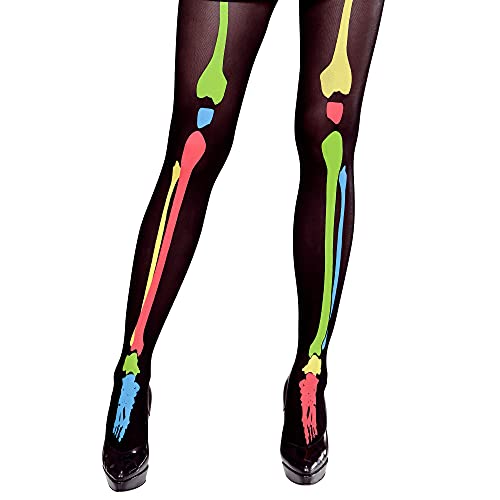 Widmann 01308 - Neonstrumpfhose Skelett, 40 DEN, Halloween, Karneval, Mottoparty von W WIDMANN MILANO Party Fashion