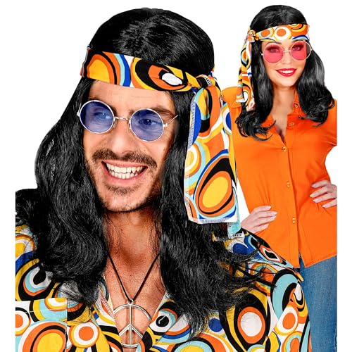 Widmann - Perücke Hippie mit Stirnband, Disco, 70er, Fasching, Karneval, Mottoparty von WIDMANN