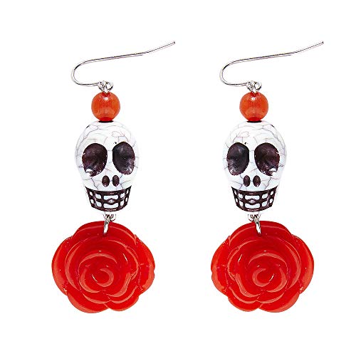 W WIDMANN MILANO Party Fashion Day of The Dead Ohrringe Totenkopf und Rose | Schwarz Rot von WIDMANN