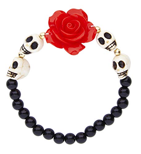 W WIDMANN MILANO Party Fashion 03508 - Perlenarmband Totenkopf, dehnbar durch Gummiband, mit 4 Totenköpfen & Rose, Armkette, Modeschmuck, Halloween von W WIDMANN MILANO Party Fashion