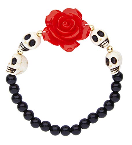 "RED ROSE & WHITE SKULLS BEADED BRACELET" - von WIDMANN