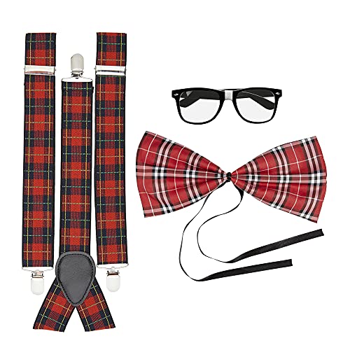 Widmann - Verkleidungsset Nerd, Hosenträger, Fliege und Brille, Schotte, Karneval, Mottoparty von W WIDMANN