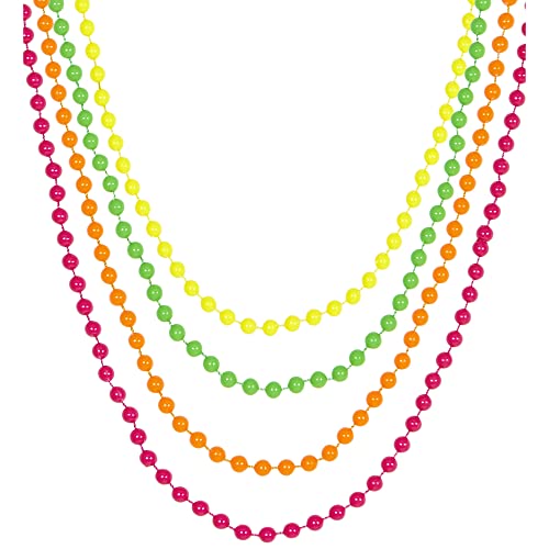 Widmann 05843 - Halskette mit Neonfarbenen Perlen, 4 Stück, Schmuck, Halsband, 80er Jahre, Karneval, Mottoparty von WIDMANN