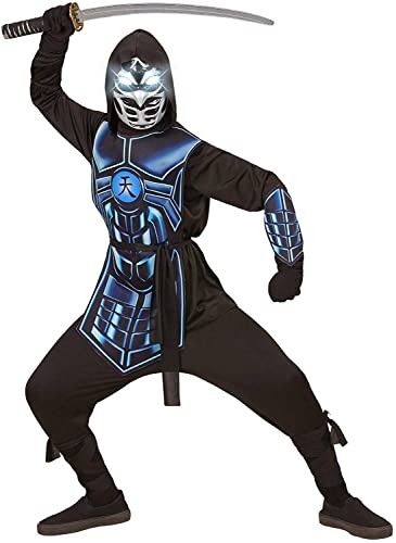 "CYBER NINJA" (hooded coat, tabard, belt, arm guards, mask with flashing light eyes & 3 robot voice sounds) (3 x AAA batteries included) - (140 cm / 8-10 Years) von WIDMANN