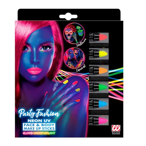 W WIDMANN MILANO Party Fashion 09602 - Neon Schminkstifte 6er Set, Fluoreszierende Farbe, Neon Party, Face- und Bodypainting Farben W WIDMANN MILANO Party Fashion 09602 - Neon Schminkstifte 6er Set, Fluoreszierende Farbe, Neon Party, Face- und Bodypainting Farben von W WIDMANN MILANO Party Fashion