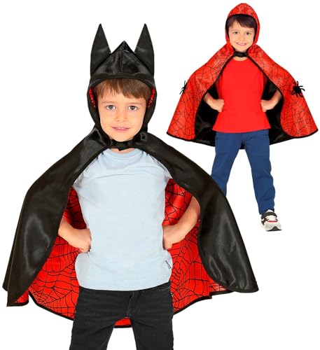 Widmann 10666 - Umhang Superhelden, Wendeumhang mit Kapuze, Cape, Spinne, Fledermaus, Halloween, Faschingskostüme von WIDMANN