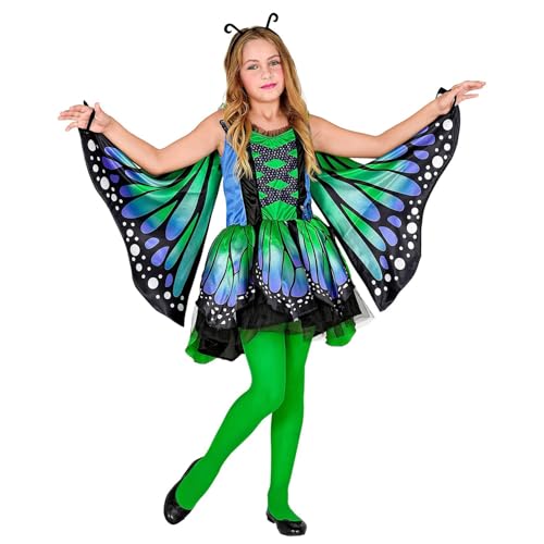 Widmann - Kinderkostüm Schmetterling, Kleid mit Tutu, Flügel, Antennen, Tier, Falter, Mottoparty, Karneval Gr.128 von W WIDMANN MILANO Party Fashion