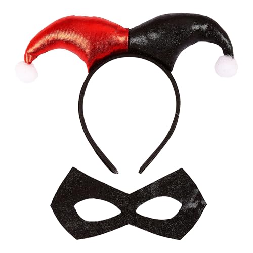 W WIDMANN MILANO Party Fashion 29344 - Verkleidungsset Harlekin, Haarreif, Augenmaske, Killer Clown, Karneval, Mottoparty von W WIDMANN MILANO Party Fashion