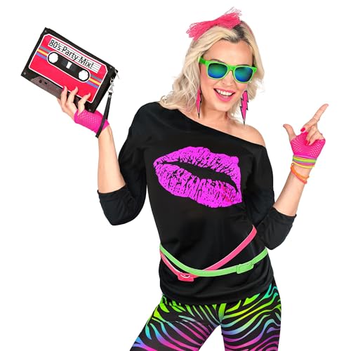 W WIDMANN MILANO Party Fashion - T-Shirt 80er Jahre Mode Girl, ärmelloses Shirt, Kiss Lips, Disco Fieber, Faschingskostüme W WIDMANN MILANO Party Fashion - T-Shirt 80er Jahre Mode Girl, ärmelloses Shirt, Kiss Lips, Disco Fieber, Faschingskostüme von W WIDMANN MILANO Party Fashion