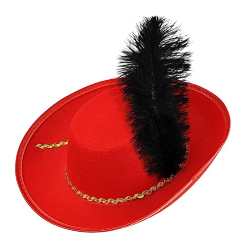 W WIDMANN MILANO Party Fashion 34152 - Musketier Hut mit Feder, Rot, aus Filz, Hut, Kopfschmuck, Accessoire, Mottoparty, Karneval von W WIDMANN MILANO Party Fashion