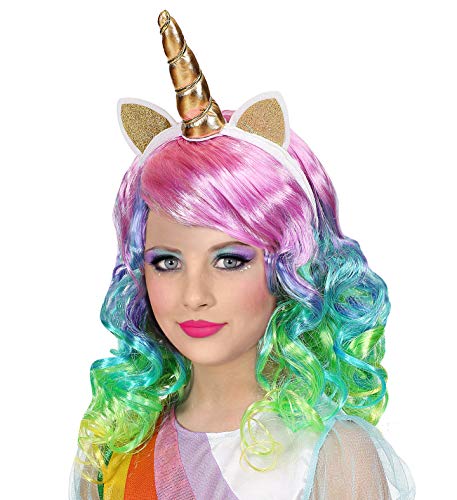 Widmann 46935 - Kinderperücke Einhorn, bunt, Haarreifen mit Horn und Ohren, Mottoparty, Karneval von WIDMANN