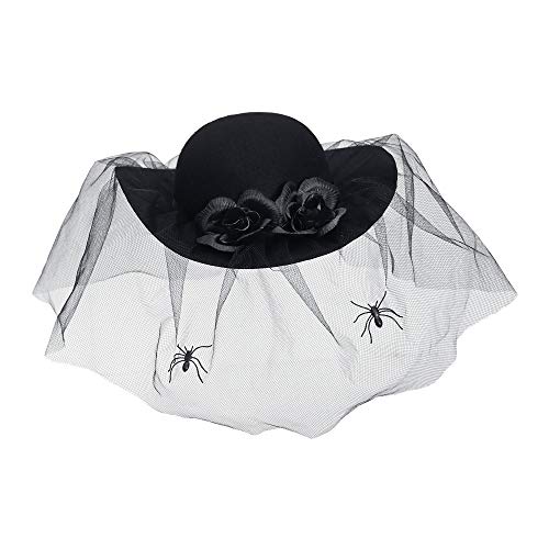 W WIDMANN MILANO Party Fashion 68578 - Hut der Schwarzen Witwe, verziert mit Rosen, Schleier und Spinnen, Schwarz, Hut, Accessoire, Zubehör, Karneval, Halloween, Mottoparty von W WIDMANN MILANO Party Fashion