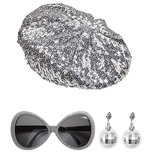 "DISCO BABE" (sequin beret, glitter glasses, disco ball earrings) - von WIDMANN