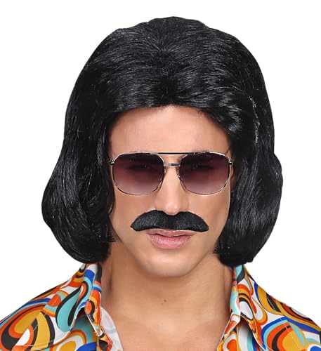 Widmann - Perücke 70er Jahre Dandy, mit Schnurrbart, Karneval, Mottoparty von widmann