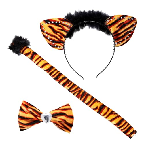 W WIDMANN MILANO Party Fashion 8738E - Verkleidungsset Tiger, Ohren, Fliege und Schwanz, Tier, Raubkatze, Mottoparty, Karneval von W WIDMANN MILANO Party Fashion