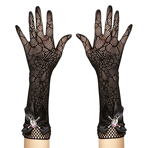 Widmann - Spitzenhandschuhe Spinne mit Totenkopf, schwarz, Accessoire, Halloween von WIDMANN MILANO PARTY FASHION