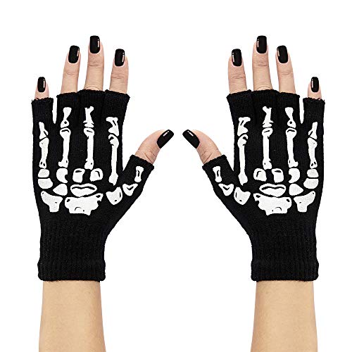 Widmann 95703 - Fingerlose Handschuhe mit Skelett-Aufdruck, Accessoire für Faschingskostüme, Halloween von WIDMANN
