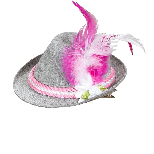 W WIDMANN MILANO Party Fashion 95710 - Minifedora Edelweiß, Weiß/Pink, aus Filz, Tracht, Bierfest, Haarklammer, Hut, Kopfschmuck, Accessoire, Karneval, Mottoparty von W WIDMANN MILANO Party Fashion