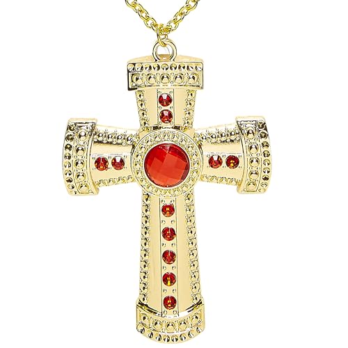 Widmann 95723 - Halskette mit Kreuz und Edelsteinen, Schmuck, Halsband, Priester, Bischöfe, Geistlicher, Karneval, Mottoparty von WIDMANN