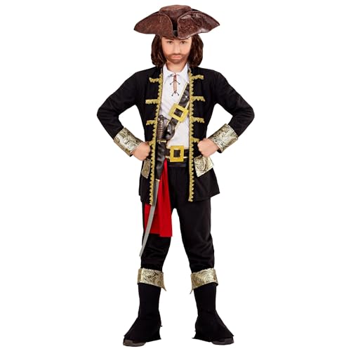 W WIDMANN MILANO Party Fashion - Kinderkostüm Piraten Kapitän, Jacke, Hemd, Hose, Gürtel, Schwerthalter mit Schnalle, Hut, Schuhüberzieher, Karneval, Mottoparty von WIDMANN