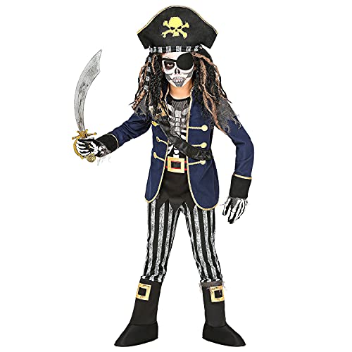 "PIRATE CAPTAIN SKELETON" (coat with shirt, belt & sword sash, pants with boot covers, hat with bandana) - (128 cm / 5-7 Years) von WIDMANN