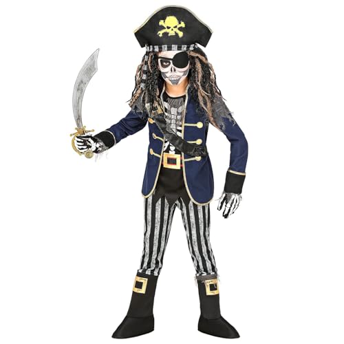 "PIRATE CAPTAIN SKELETON" (coat with shirt, belt & sword sash, pants with boot covers, hat with bandana) - (128 cm / 5-7 Years) von WIDMANN