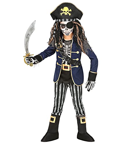 "PIRATE CAPTAIN SKELETON" (coat with shirt, belt & sword sash, pants with boot covers, hat with bandana) - (140 cm / 8-10 Years) von WIDMANN