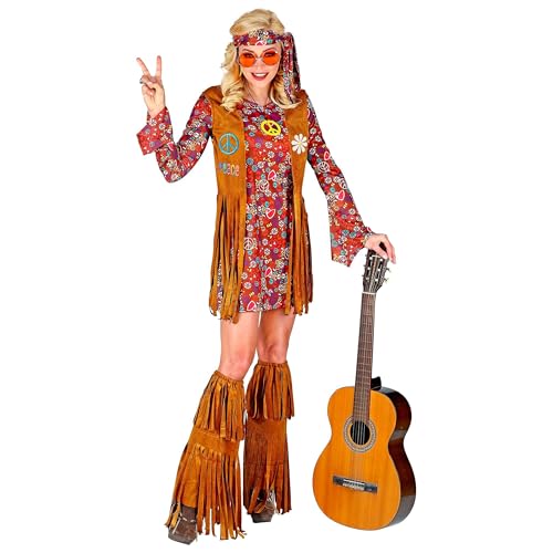 Widmann - Kostüm Hippie, Kleid, Weste, Stirnband, Stiefelüberzieher mit Fransen, Flower-Power, Blumenmädchen, Motto-Party, Karneval von WIDMANN MILANO PARTY FASHION