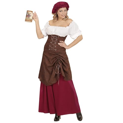 W WIDMANN MILANO Party Fashion - Kostüm Mittelalterliche Wirtin, Gastwirtin, Kellnerin, Hausmädchen, Verkleidung, Karneval, Braun/Rot/Weiß von Sigel