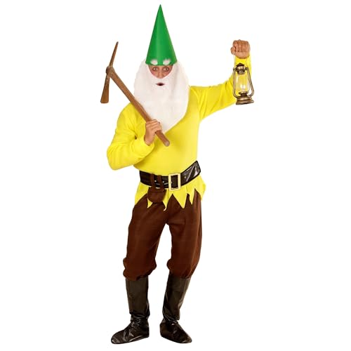 "YELLOW GNOME" (coat, pants, belt with purse, boot covers, hat with ears, eyebrows and beard) - (XL) von WIDMANN