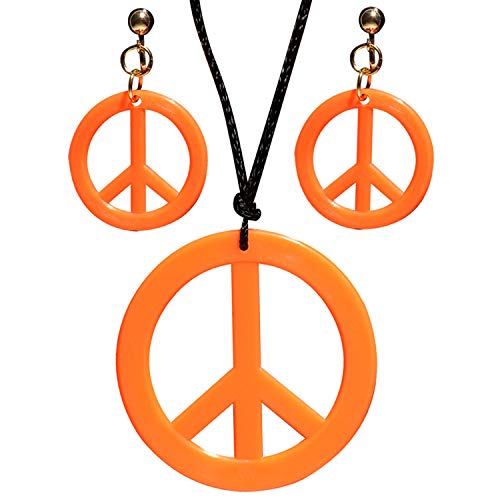 Widmann 53284 - Schmuckset Hippie, Halskette und Ohrringe, Orange, Flower Power, Peace, Blumenmädchen, Mottoparty, Karneval von WIDMANN