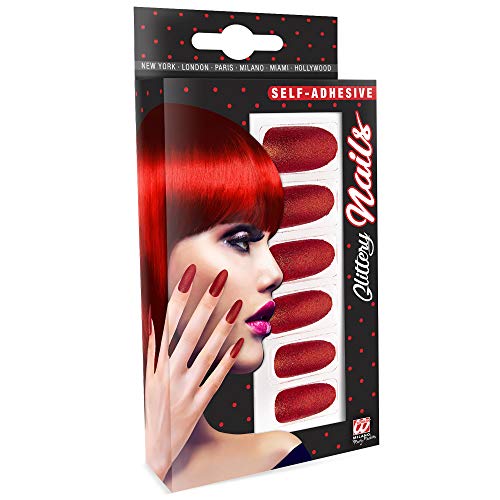 Widmann 05351 - Fingernägel Set, Glitzer Rot, 12 Stück, selbstklebend, Accessoire, Karneval, Mottoparty, Halloween von Widmann